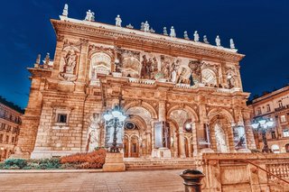 BUDAPEST, HUNGARY-MAY 05, 2016 Hungarian State Opera House is a neo-Renaissance opera house located in central Budapest. Night time.