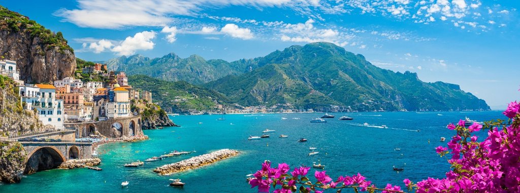 Landscape with Atrani town at famous amalfi coast, Italy